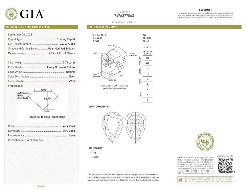 0.7 carat natural fancy yellow diamond GIA certificate