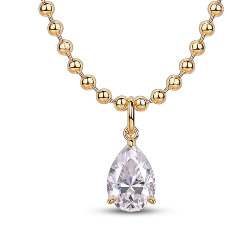 Imperial Glory : Pear-Cut Moissanite Golden Sphere Pendant