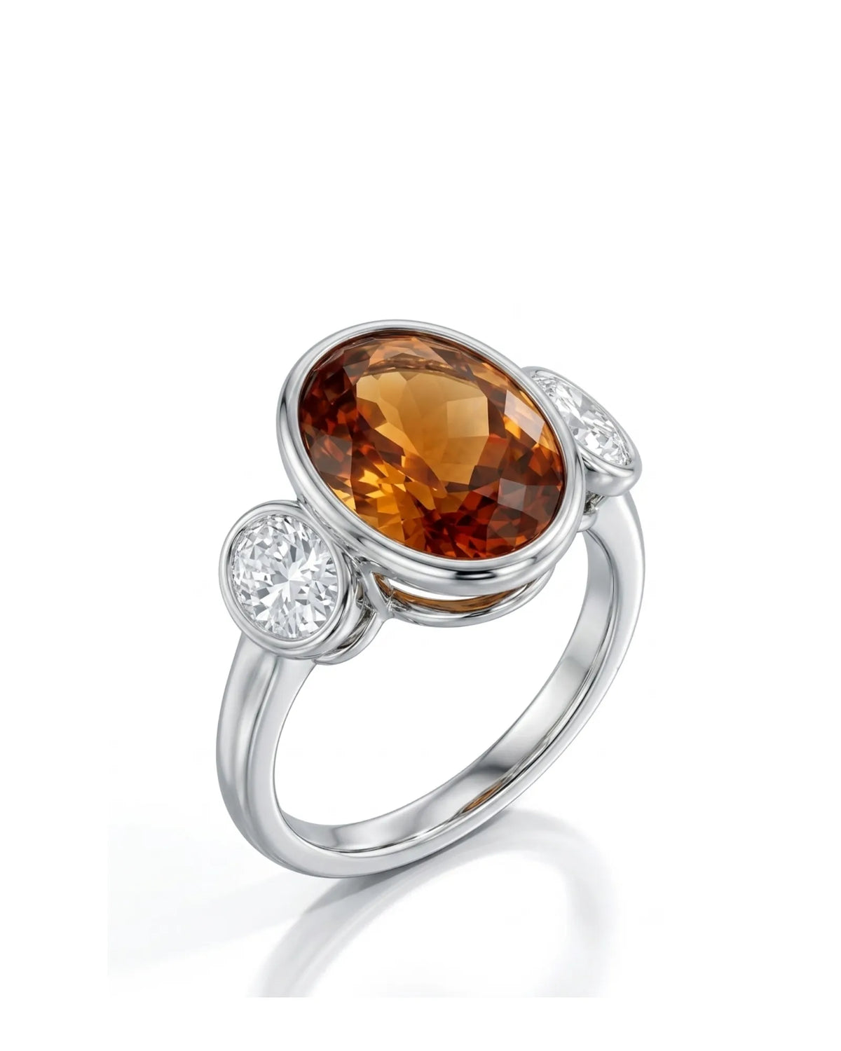 Imperial Topaz Three-Stone Bezel Setting in white gold