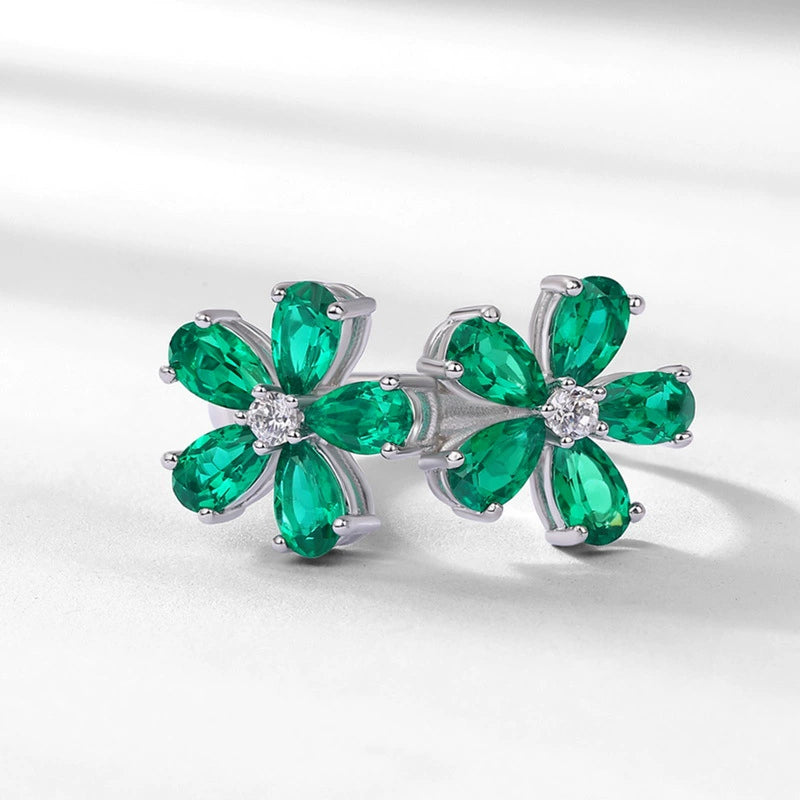 Green Blossom- Lab-Grown Emerald Double Flower Ring