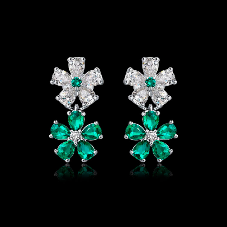 Verdant Reverie: Lab Grown Emerald Double Flower Earrings