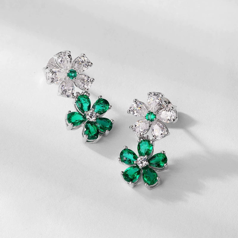 Verdant Reverie: Lab Grown Emerald Double Flower Earrings