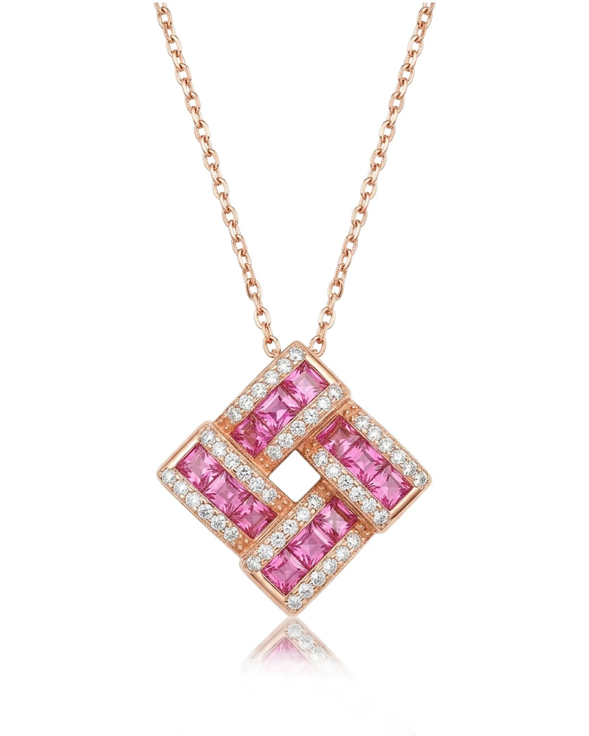 Lattice of Light Natural Pink Sapphire Necklace front view in rose vermeil | SARATTI