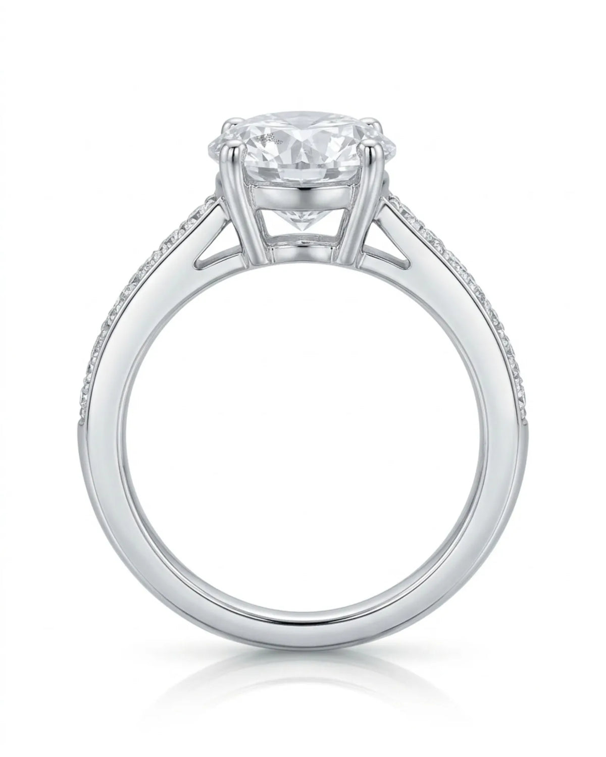 Layla engagement ring side profile with elevated prong setting and diamond shoulders in Platinum | SARATTI