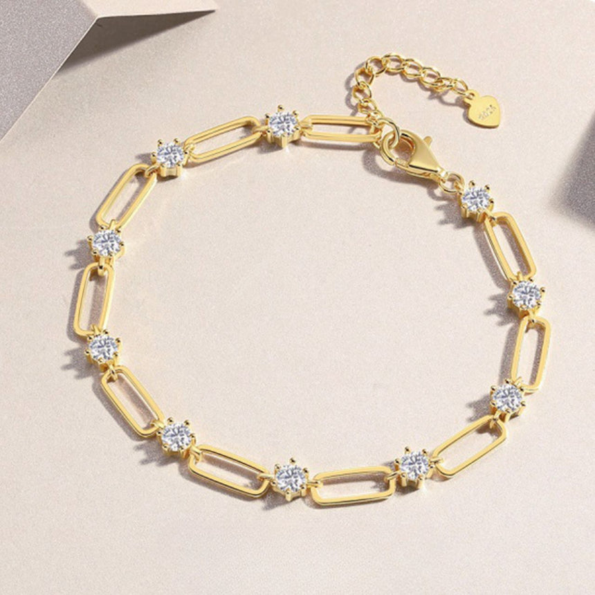 Regal Constellation: Moissanite Interlink Gold Vermeil Bracelet