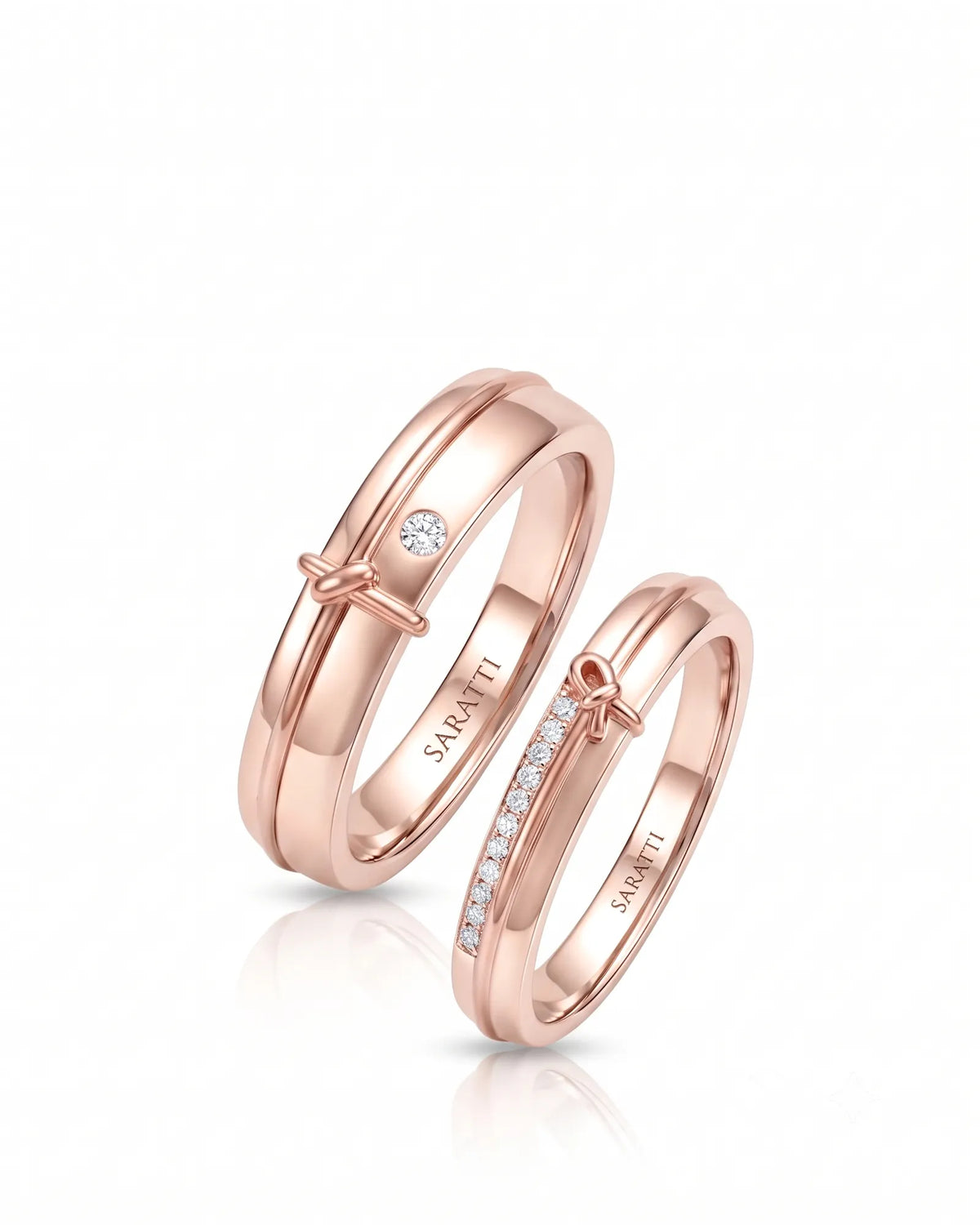 Love Notes wedding band set with elegant matching design in polished 18K rose gold | SARATTI
