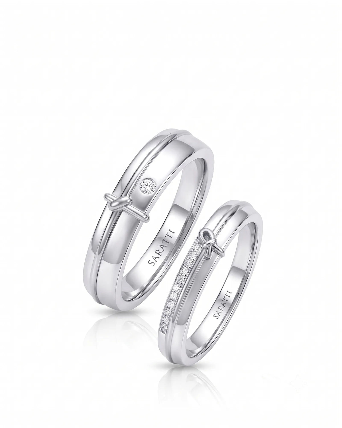 Love Notes wedding band set with elegant matching design in polished 18K white gold | SARATTI