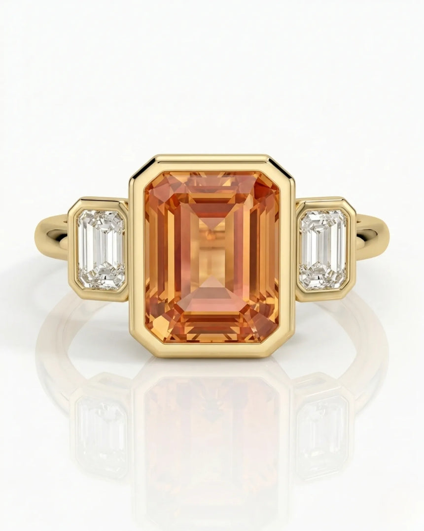 Lucent Frame Build My Ring setting for emerald cut Natural Imperial Topaz | SARATTI