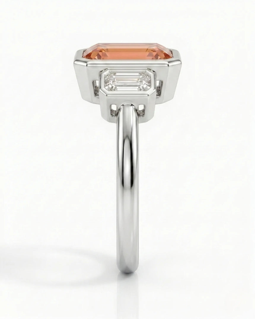 Lucent Frame platinum setting for selected emerald cut Natural Imperial Topaz | SARATTI