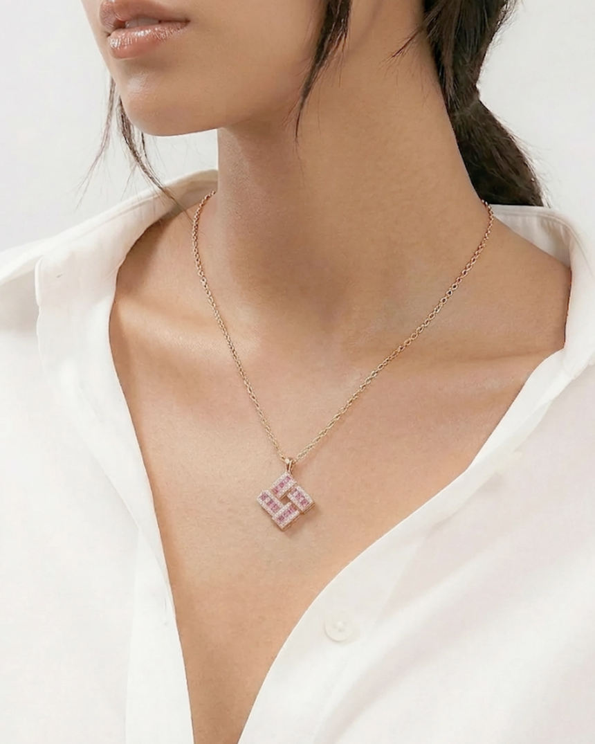 Lumen Collection pink sapphire necklace elegant geometric design | SARATTI