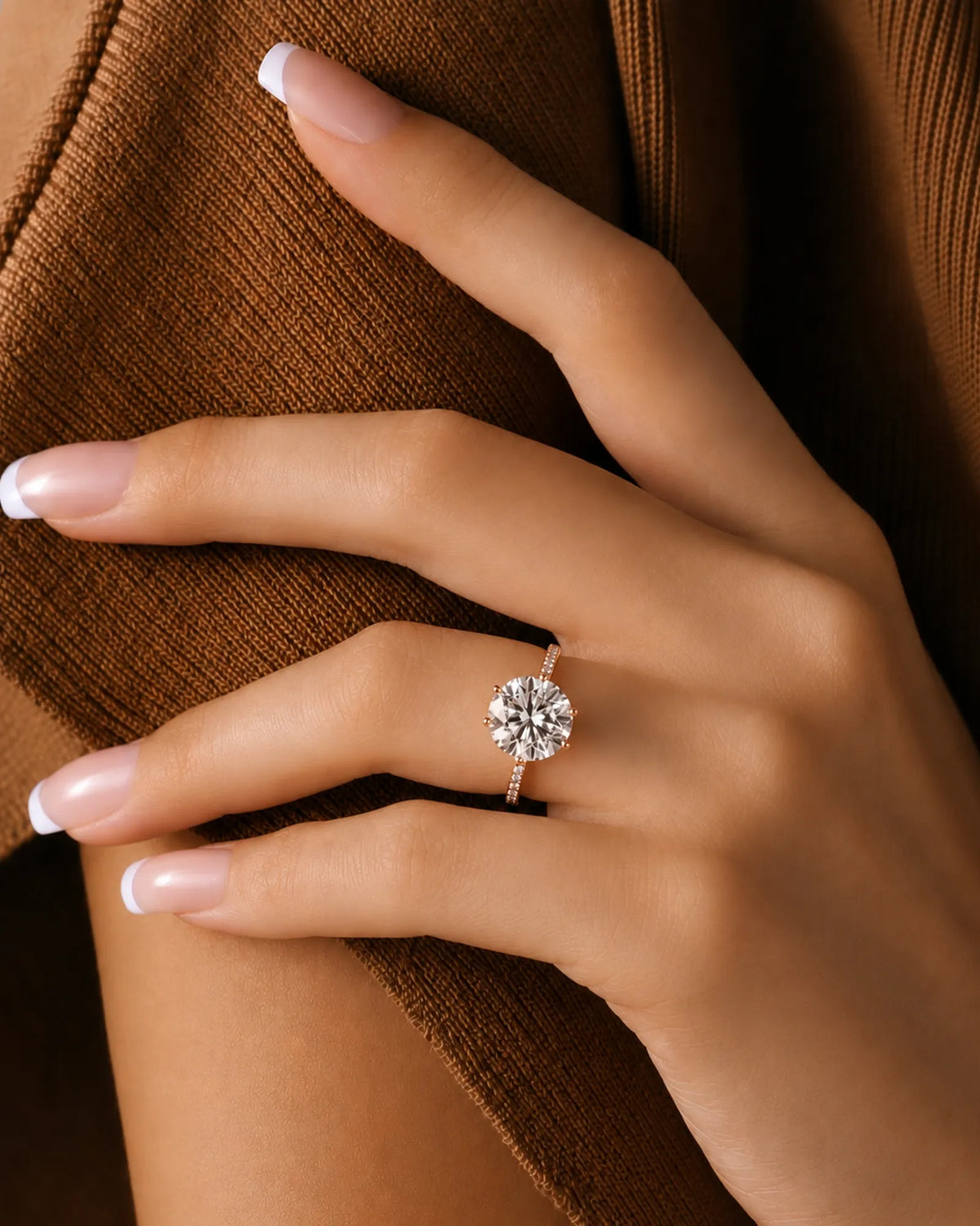 Luxury 3 ct moissanite engagement ring with six prongs in rose gold | SARATTI