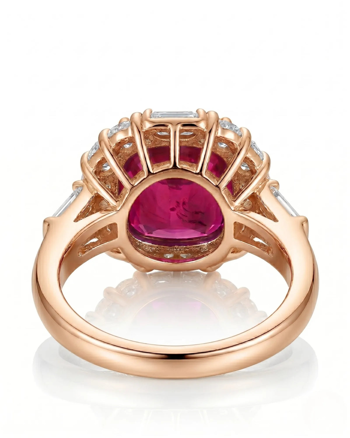 Luxury GIA certified ruby ring with mixed diamond halo in 18K rose gold | SARATTI