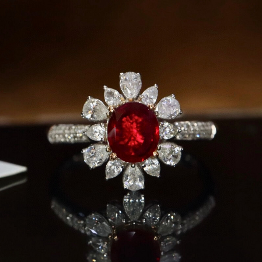 Luxury Halo Ruby and Diamond Ring | SARATTI