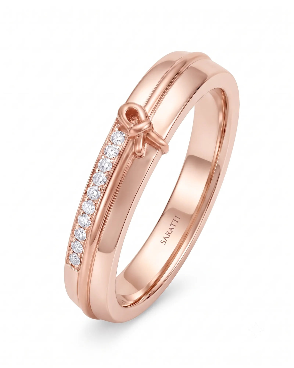 Luxury Love Notes wedding ring set with sophisticated elegance in romantic 18K rose gold | SARATTI