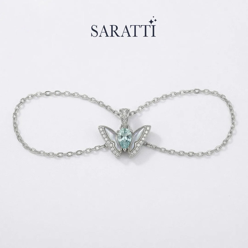 Luxury aquamarine necklace close-up detail | SARATTI