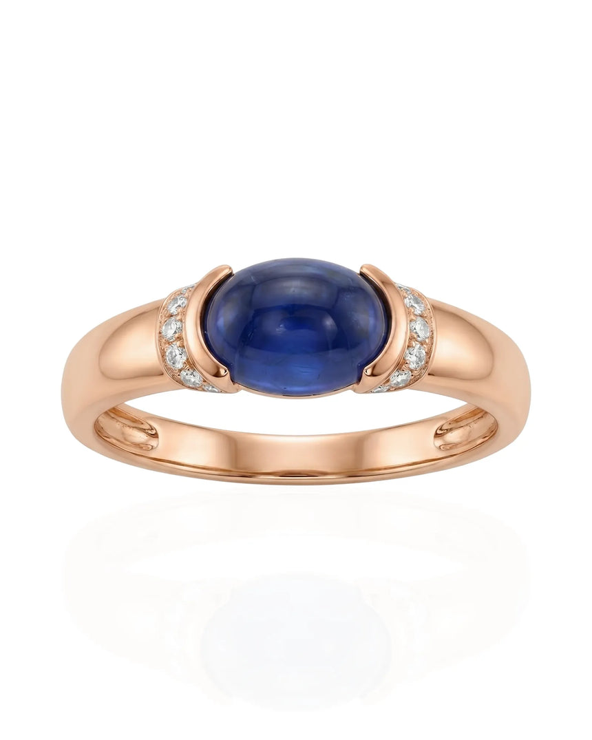 Luxury blue sapphire diamond ring with romantic modern design in 18K rose gold | SARATTI