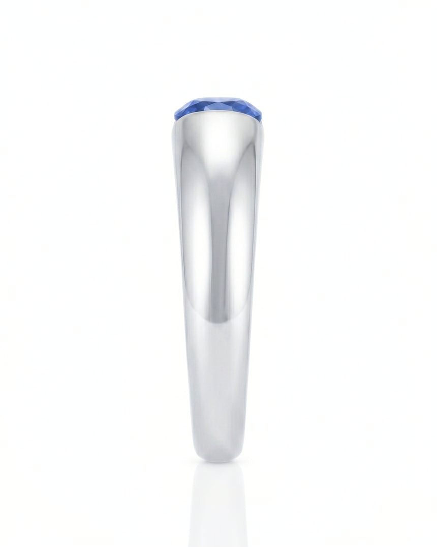 Luxury blue sapphire tension ring with minimalist 18K white gold sculptural band | SARATTI