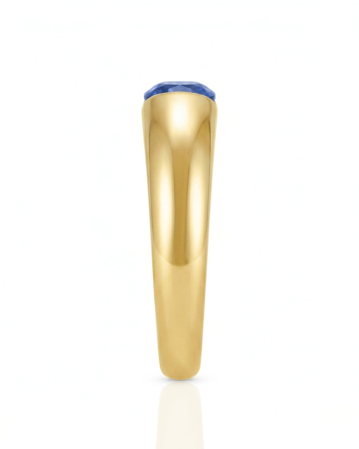 Luxury blue sapphire tension ring with minimalist 18K yellow gold sculptural band | SARATTI