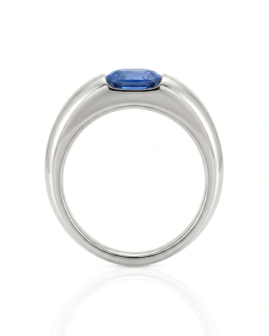 Luxury blue sapphire tension ring with minimalist platinum sculptural band - SARATTI
