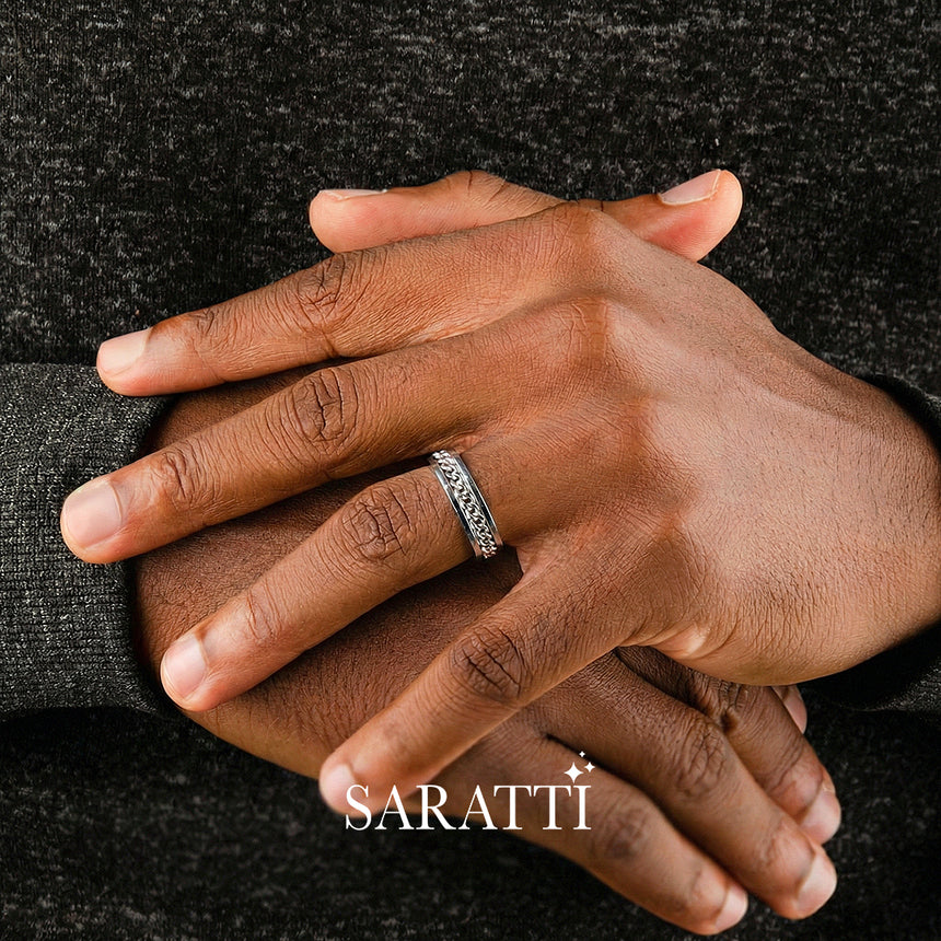 Luxury cuban link chain ring 18k white gold 6mm | SARATTI