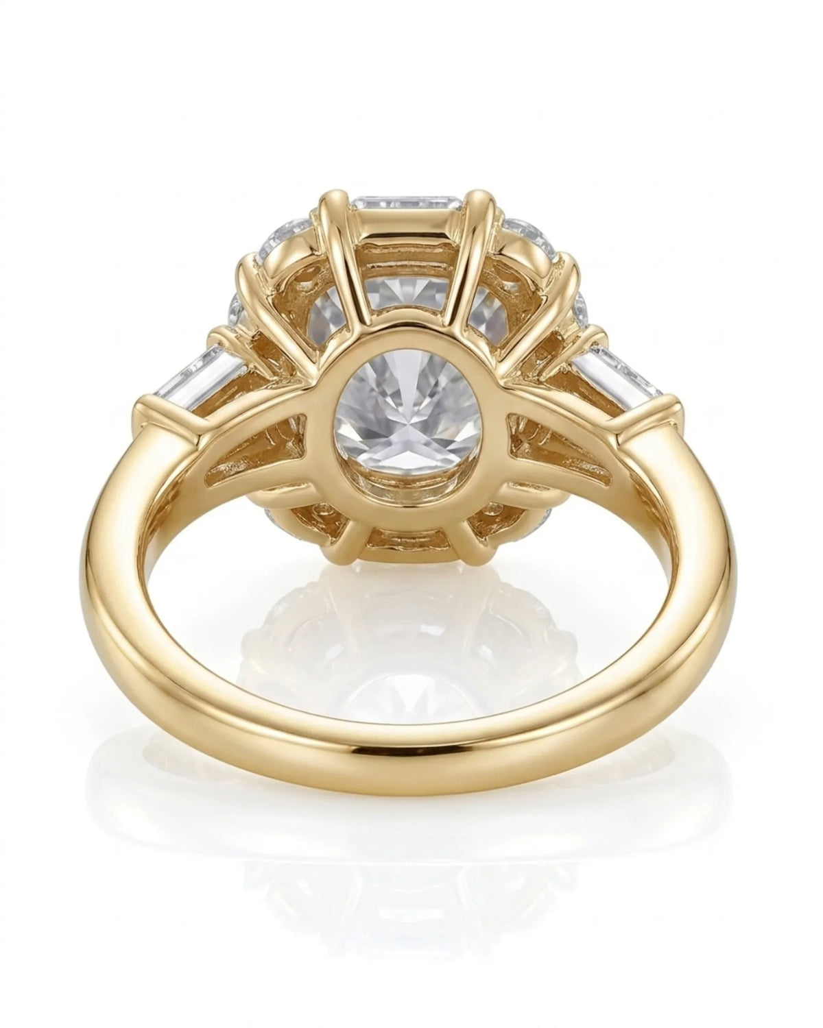 Luxury cushion moissanite ring with geometric halo and polished yellow gold setting - SARATTI