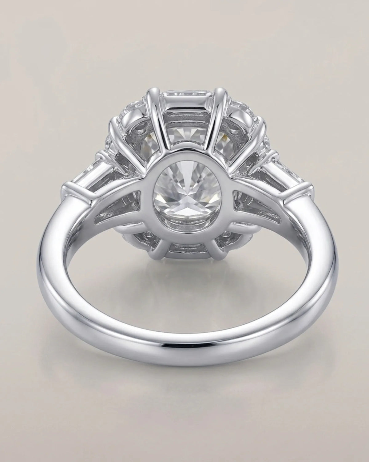 Luxury cushion moissanite ring with two-tone prongs and geometric halo in two tone - SARATTI