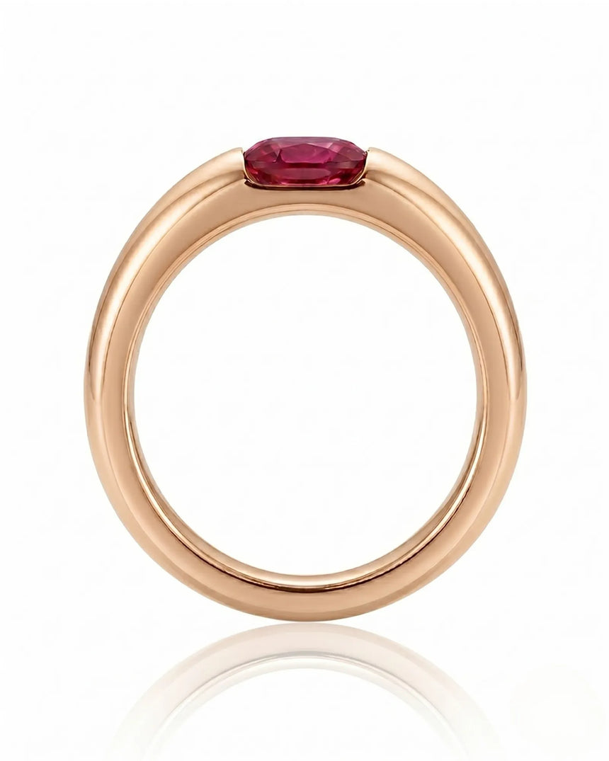 Luxury cushion ruby solitaire ring in polished 18K rose gold craftsmanship | SARATTI