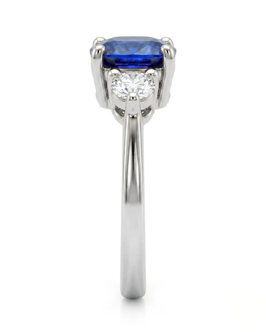 Luxury cushion sapphire diamond ring crafted in refined 18K white gold - SARATTI