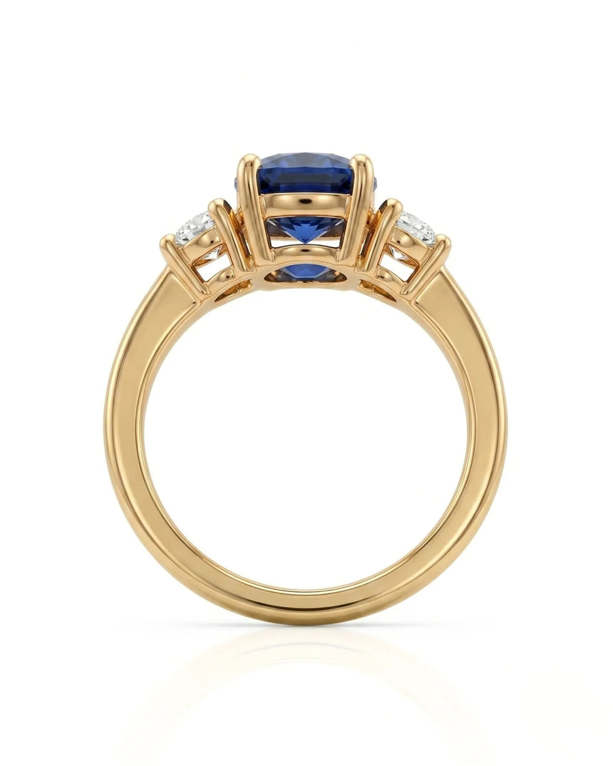 Luxury cushion sapphire diamond ring crafted in rich 18K yellow gold | SARATTI