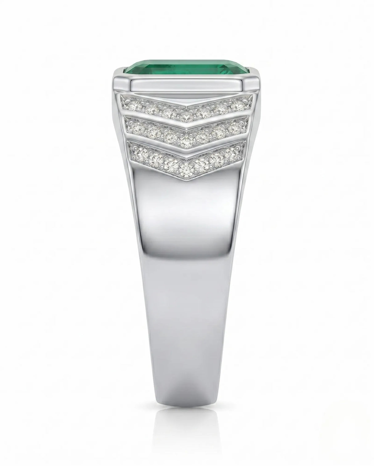 Luxury emerald and diamond men’s ring in white gold for anniversary or milestone gifting SARATTI