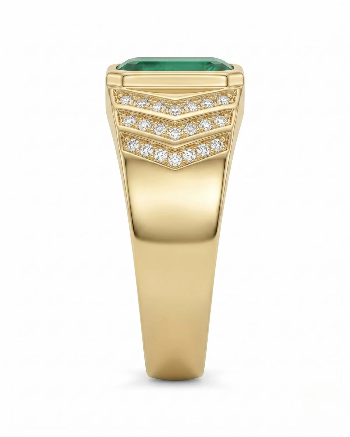 Luxury emerald and diamond men’s ring in yellow gold for milestone gifting SARATTI