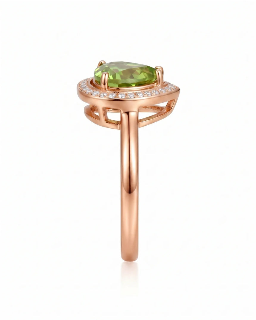 Luxury green tourmaline and diamond halo ring in elegant 18K Rose Gold - SARATTI