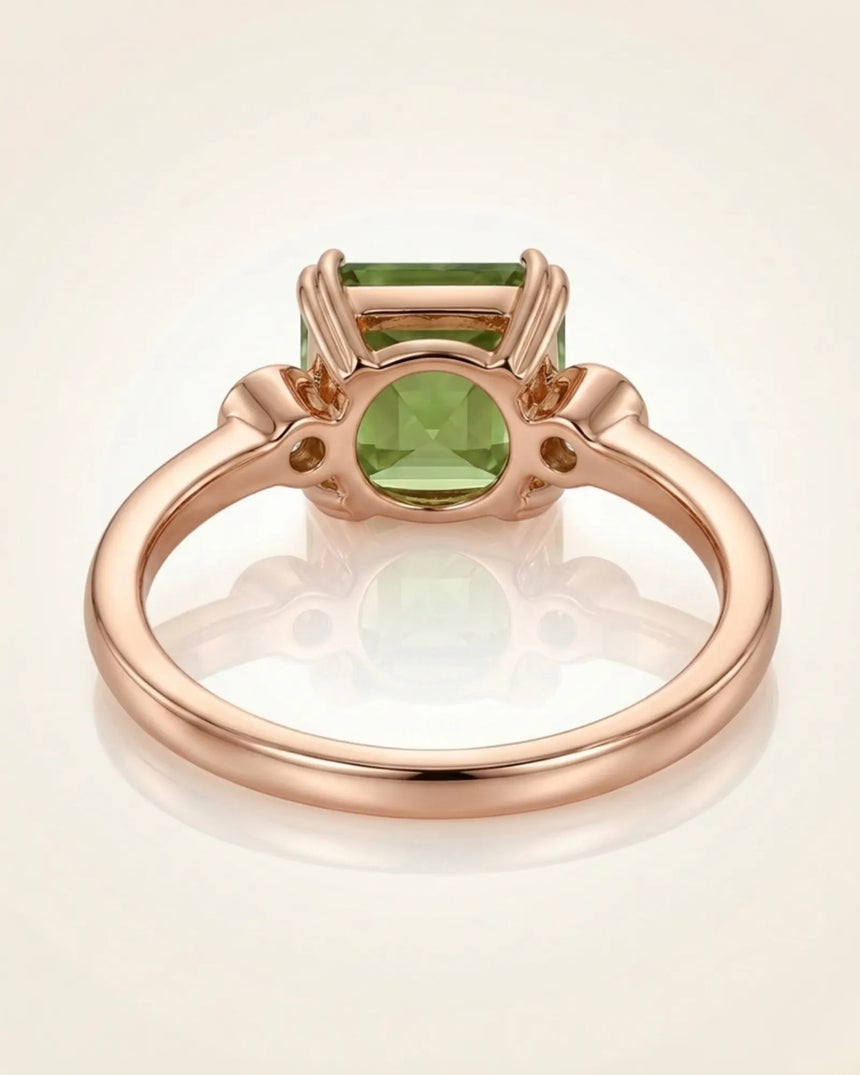 Luxury green tourmaline trilogy ring with natural diamonds in 18K rose gold - SARATTI