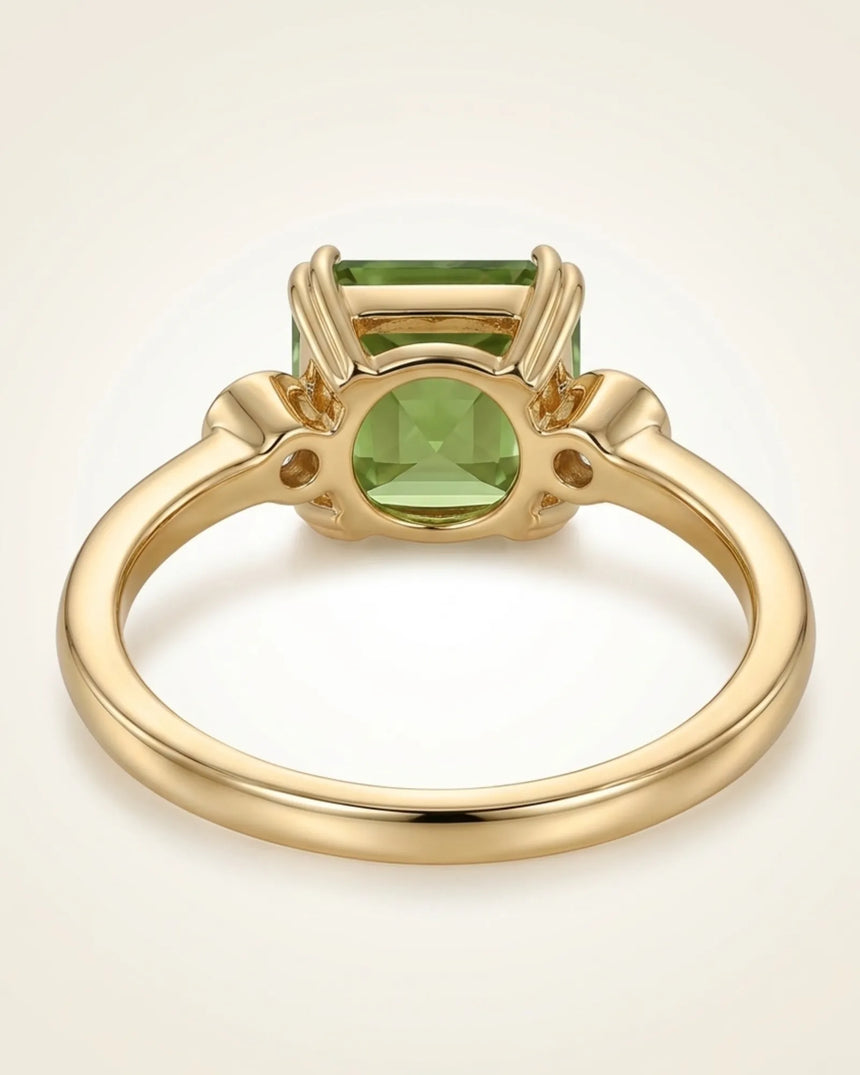 Luxury green tourmaline trilogy ring with natural diamonds in 18K yellow gold - SARATTI