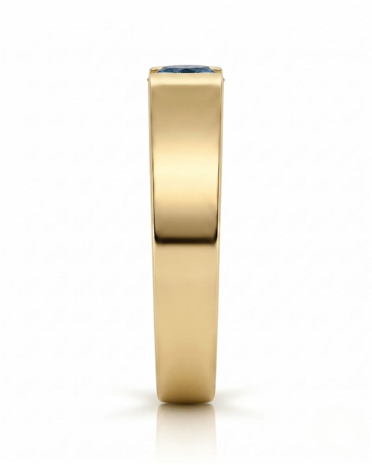 Luxury men’s ring with tension-set blue diamond and substantial 18K yellow gold profile - SARATTI