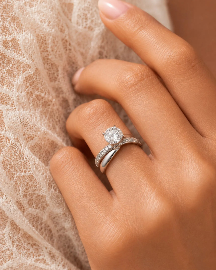 Luxury moissanite engagement ring with floating centre and enduring platinum craftsmanship - SARATTI