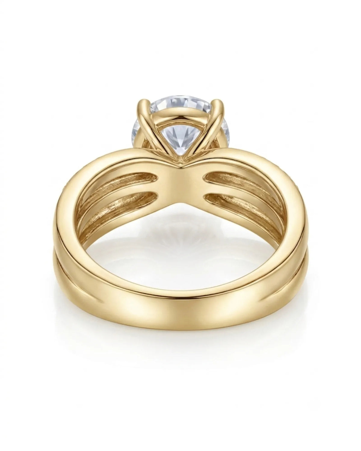 Luxury moissanite engagement ring with floating centre and rich 18K yellow gold craftsmanship - SARATTI