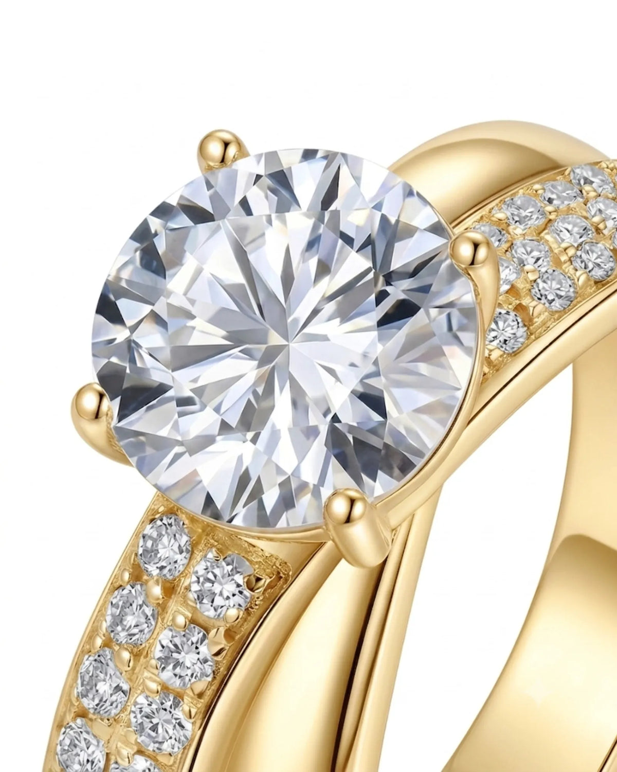 Luxury moissanite engagement ring with floating centre and rich 18K yellow gold craftsmanship | SARATTI