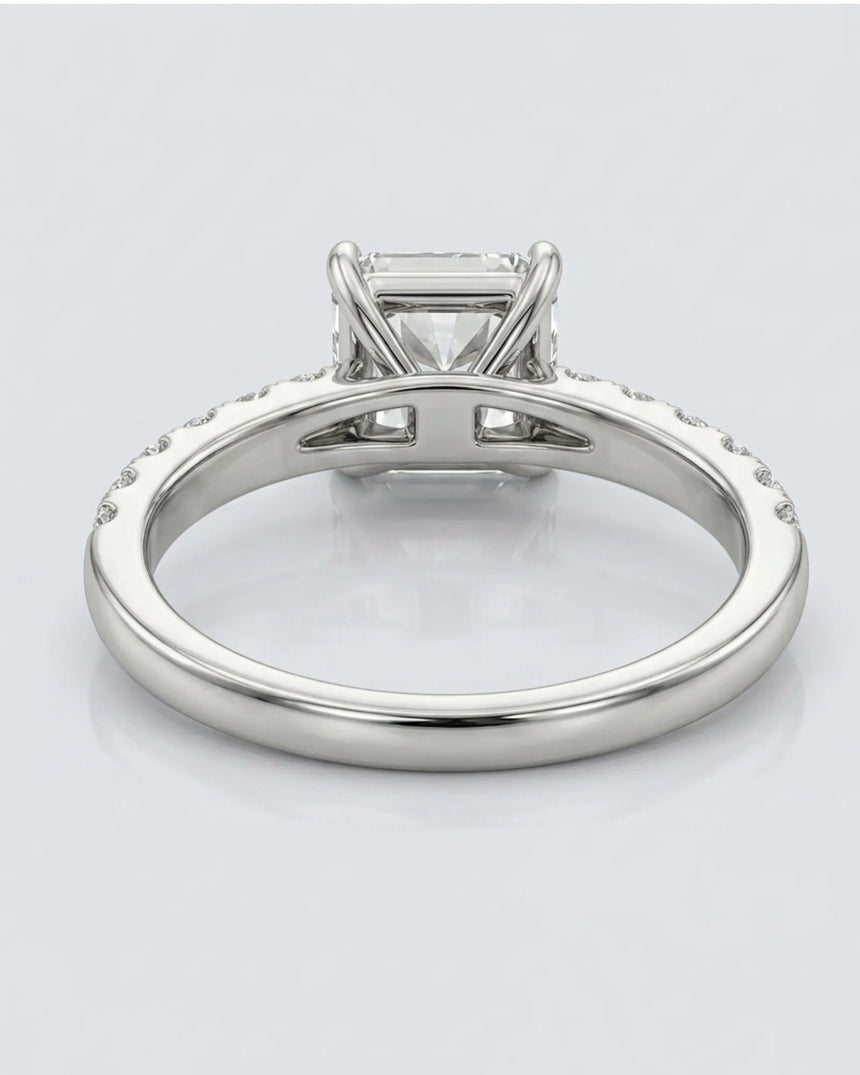 Luxury natural diamond engagement ring with radiant centre and pavé-set platinum band - SARATTI