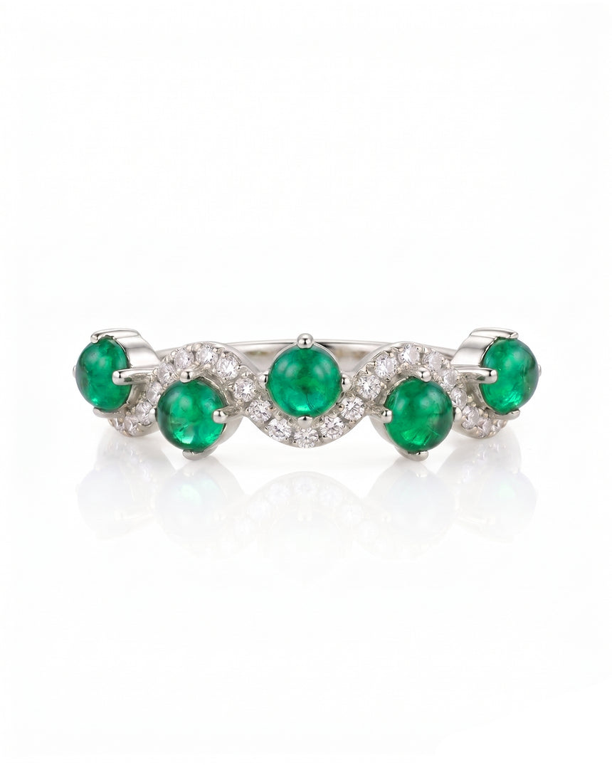 Luxury natural emerald and diamond wave band in Platinum | SARATTI