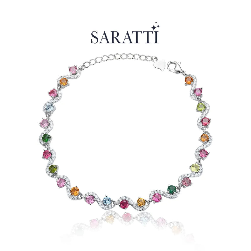 Luxury natural tourmaline bracelet with silver finish | SARATTI
