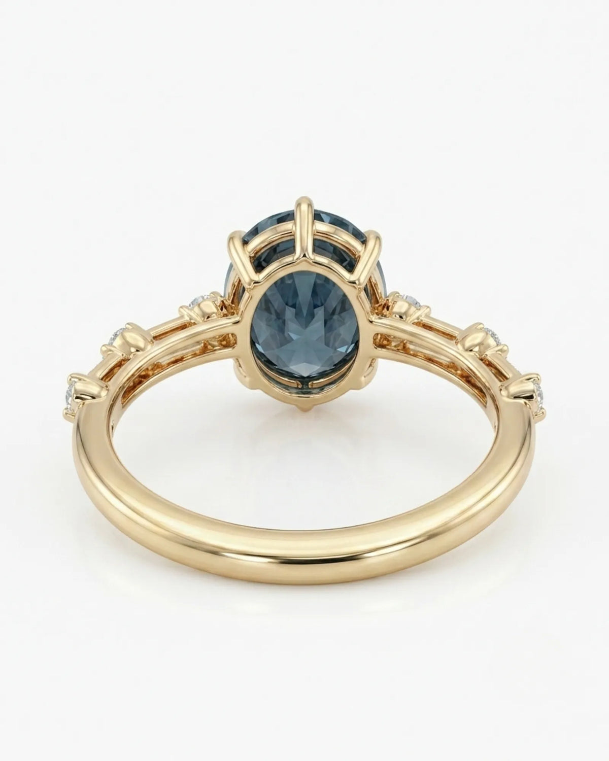 Luxury oval blue moissanite ring with accent stones and rich yellow gold finish - SARATTI