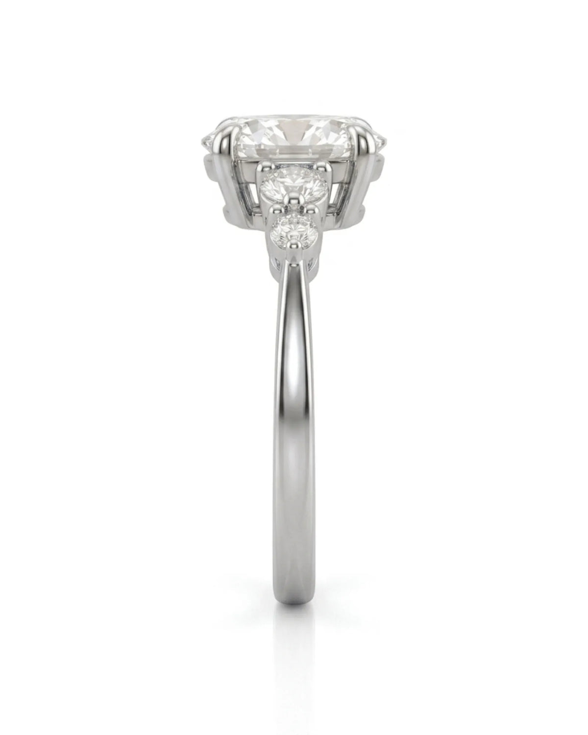Luxury oval moissanite ring with graduated side stones and white gold setting - SARATTI