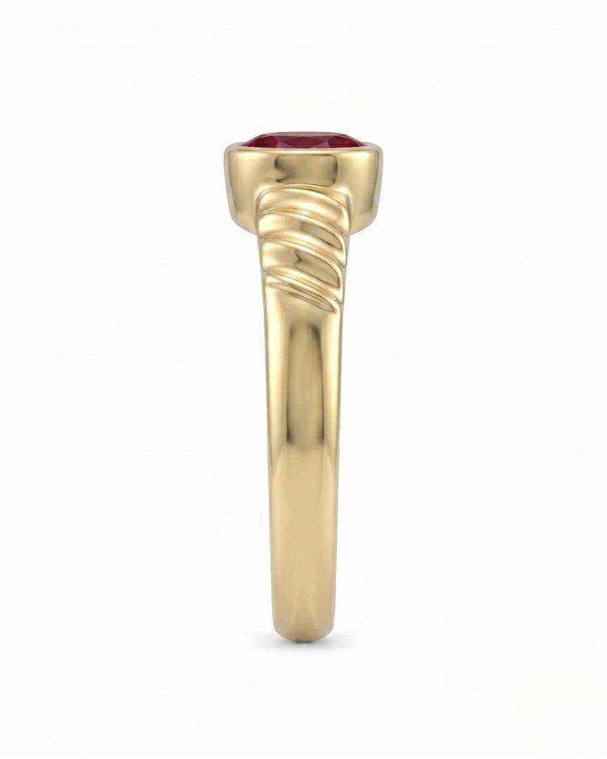 Luxury oval ruby ring in 18K yellow gold for refined modern gifting | SARATTI