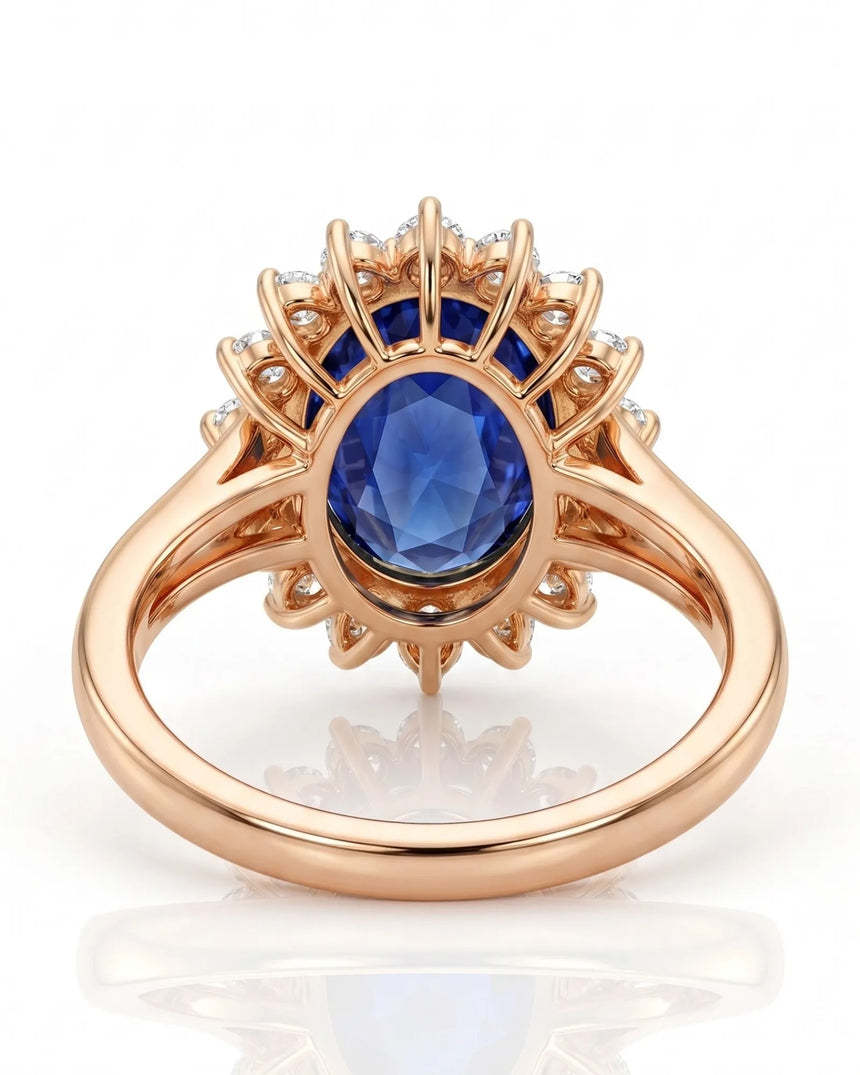 Luxury oval sapphire diamond promise ring crafted in refined 18K rose gold | SARATTI
