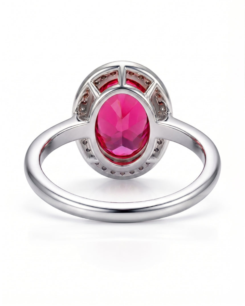 Luxury oval tourmaline and diamond halo ring in sophisticated Platinum setting | SARATTI