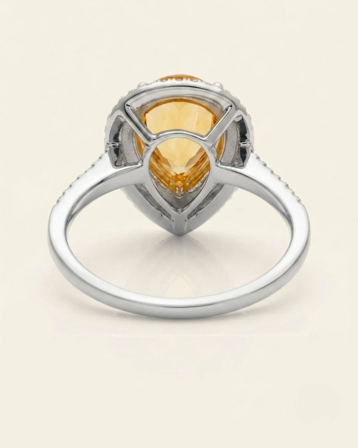 Luxury pear-shaped citrine and diamond statement ring handcrafted in luminous 18K white gold - SARATTI