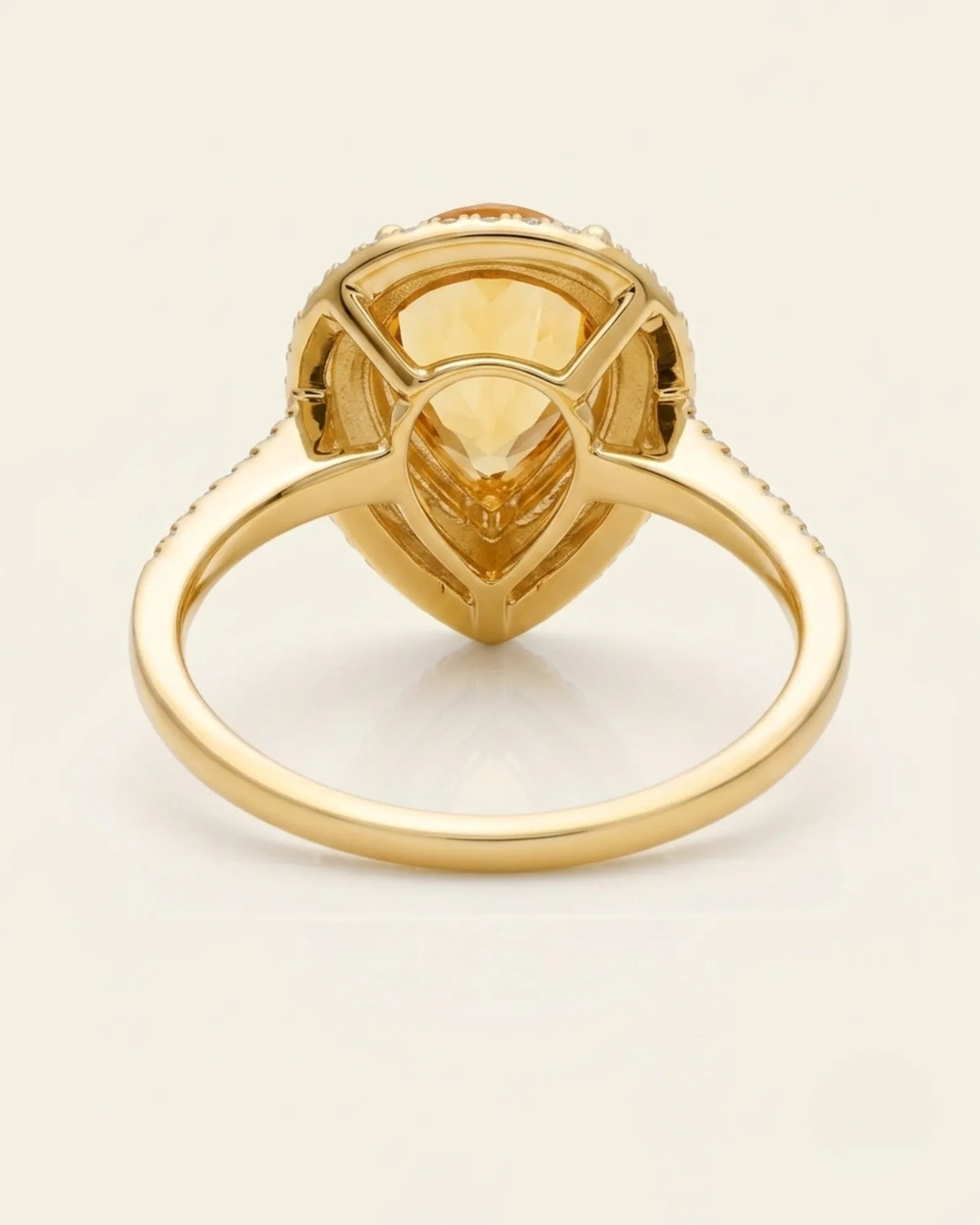 Luxury pear-shaped citrine and diamond statement ring handcrafted in warm 18K yellow gold - SARATTI