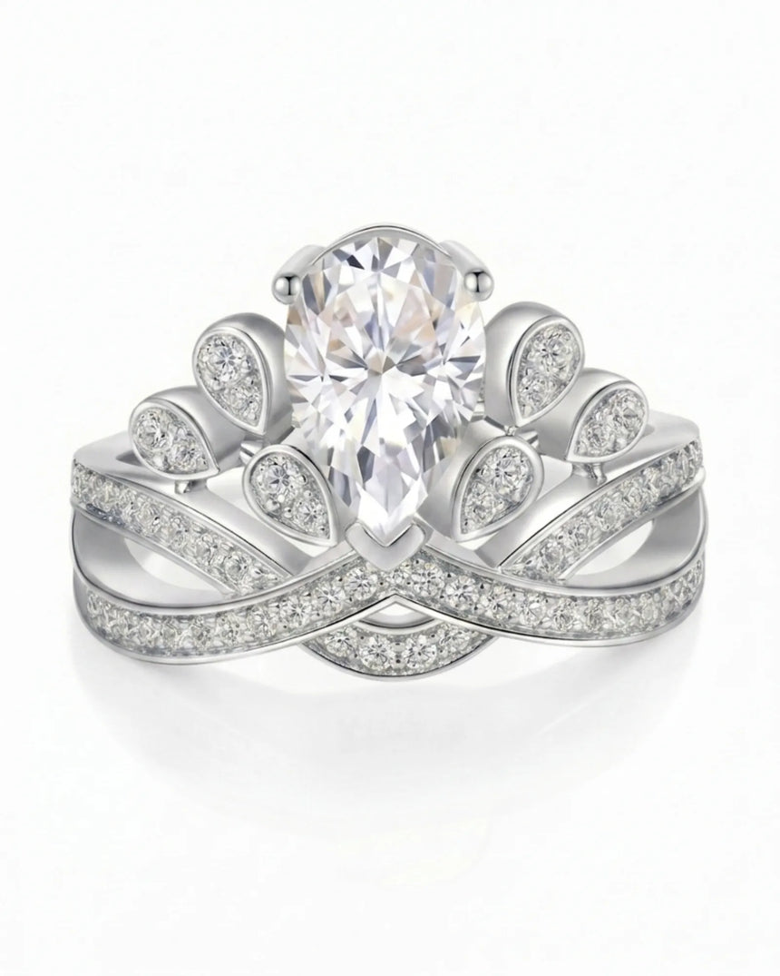 Luxury pear moissanite engagement ring with imperial detailing and enduring platinum craftsmanship | SARATTI