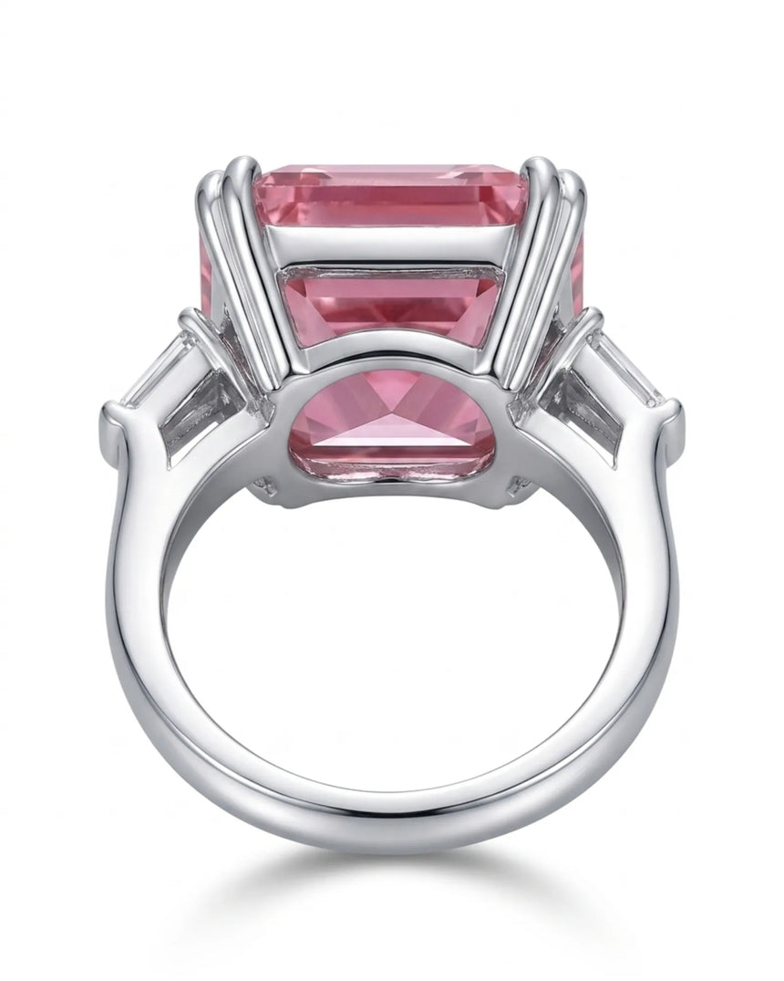 Luxury pink tourmaline and diamond ring in platinum with modern geometric design | SARATTI